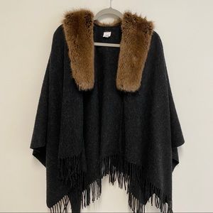 J Crew wool fur Scarf / wrap  with fringe